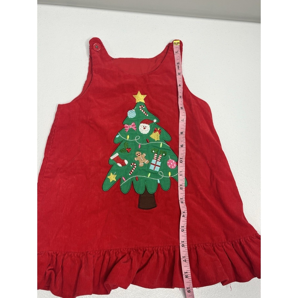 Toddler Christmas Dress Outfit Red Corduroy With Christmas Tree Size 3T - Picture 6 of 6